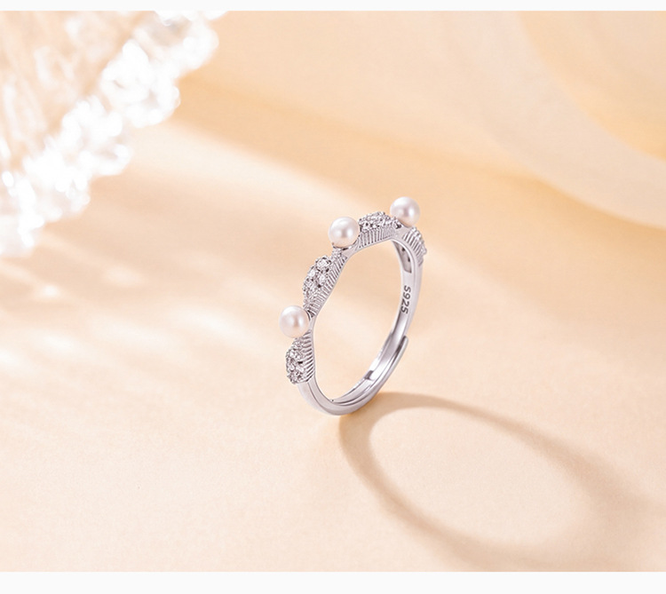 Nhẫn bạc S925 đính ngọc trai nước ngọt tự nhiên, kiểu dáng mở điều chỉnh được — Bạc chi tiết 7