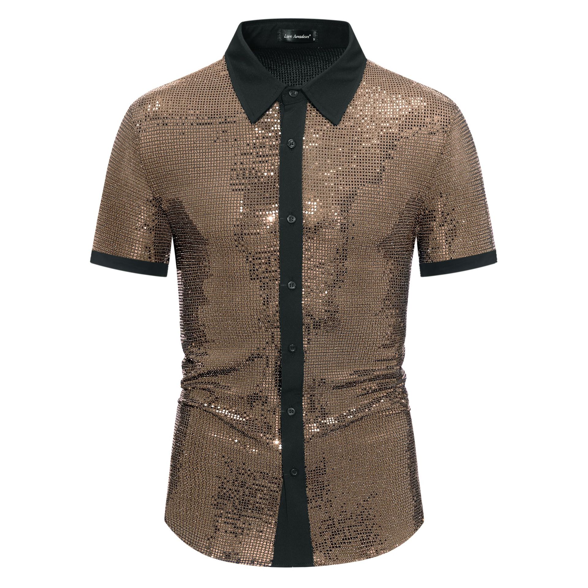 Summer new fashion shiny color matching shirt men's clothing Amazon wholesale supply men's short sleeve shirt YC10