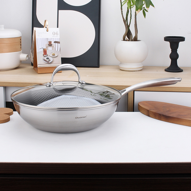 Chockmen Zhuo Deming 18/10 Acero inoxidable Zhijie Patrón de panal Revestimiento antiadherente Olla para cocinar Hogar 30cm
