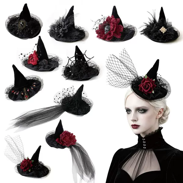 Amazon's best-selling bridal headwear: vintage mesh top hats, feather hair accessories, jockey club wizard hats, and witch hats collection