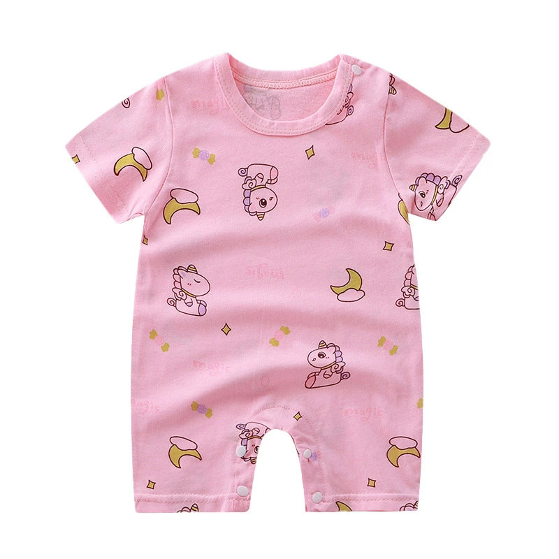 Short-Sleeve Baby Romper Summer Bodysuit, Newborn Girls, Thin Lightweight, 59–90 cm