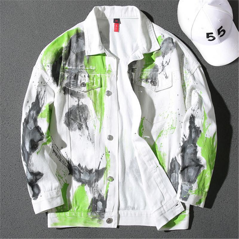 Jacket New Style Splash Ink Korean Style Graffiti Spring and Autumn Hand-Painted Motorcycle Jacket Loose and Handsome Men's Trendy Brand Denim Men