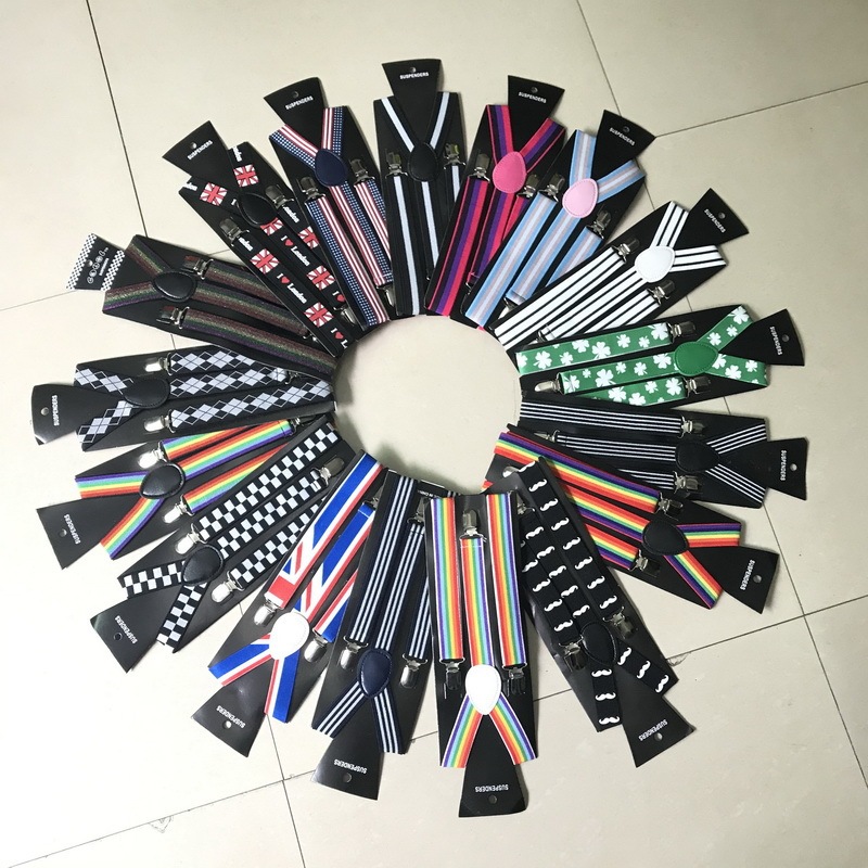 Wholesale Strap Men's and Women's Available Striped Flag Stretch Three Clip Two-style Strap Four-leaf Clover Suspenders Cross-border Hot Sale