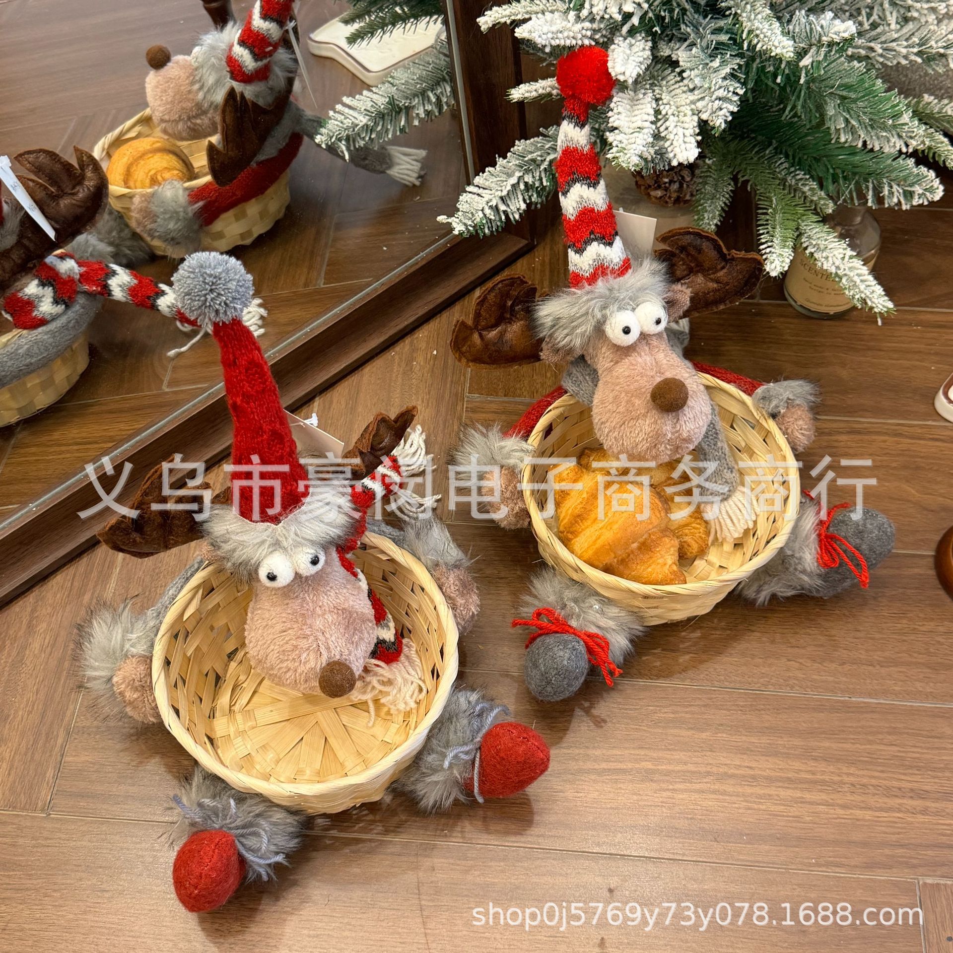 Nueva cesta de muñeca de alce transfronterizo, muñeca de ciervo, fiesta de Navidad, muñeca de anciano, decoración de canasta de dulces, decoración