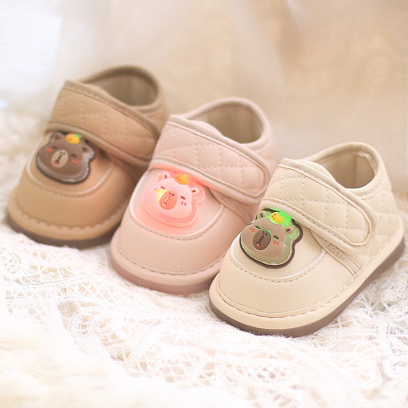 春秋新款婴幼儿童鞋卡通带灯皮面单鞋男童女宝宝学步鞋一岁叫叫鞋