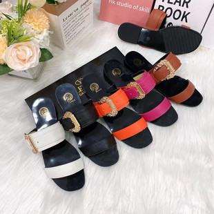 Ins Summer European and American Internet Celebrity Large Size Slippers Cross-Border Dedicated Hardware Buckle Women's Fashion Sandals Slipper