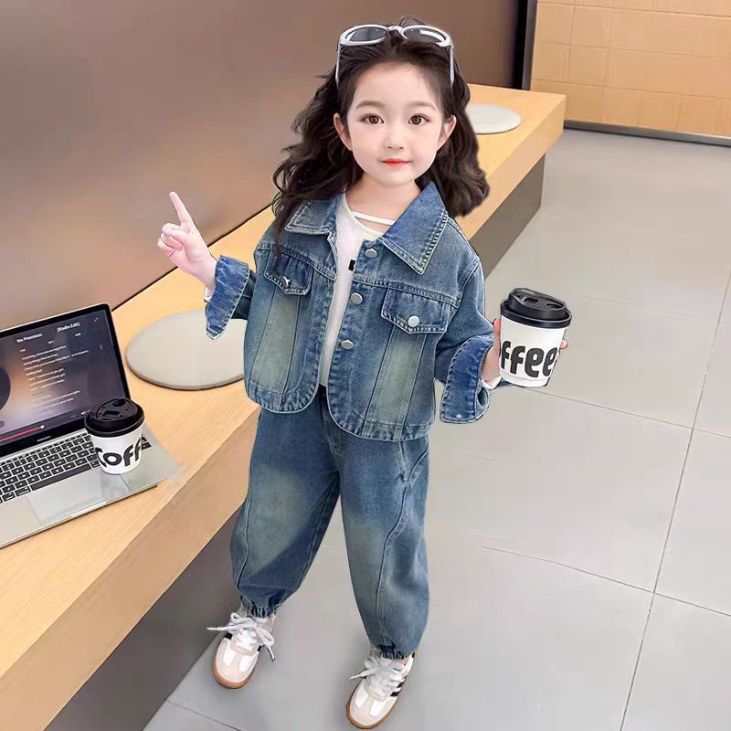 女童牛仔套装秋秋2025新款洋气时髦儿童韩版秋装小女孩时尚两件套|undefined