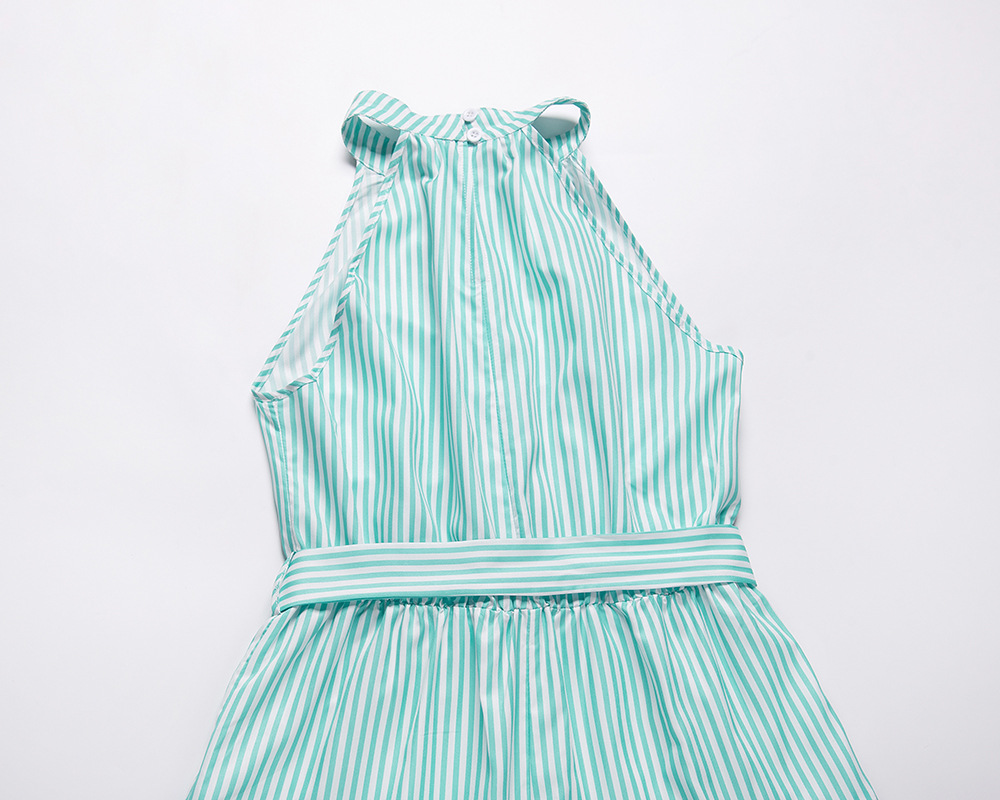 Summer New Striped Halterneck Dress Slim Temperament Long Skirt For Women