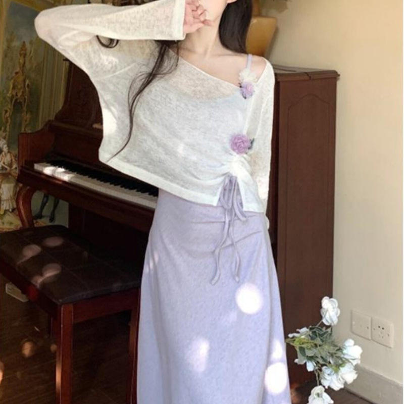 Summer Outfit Set: 2026 Plus-Size Short Cover-Up Blouse and Gentle Style Camisole Dress Two-Piece Set for Women