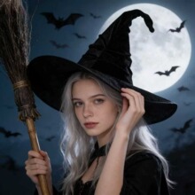 万圣节派对cosplay巫婆帽lolita女巫帽子道具丝绒褶皱巫师帽跨境