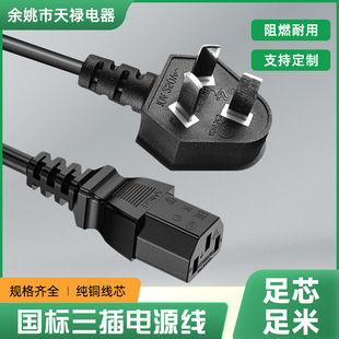 National Standard Three-Prong Power Cord with Pure Copper Core, Power Plug Cord with a Character Tail Plug, 3C Certified Rvv Three-Prong Cord