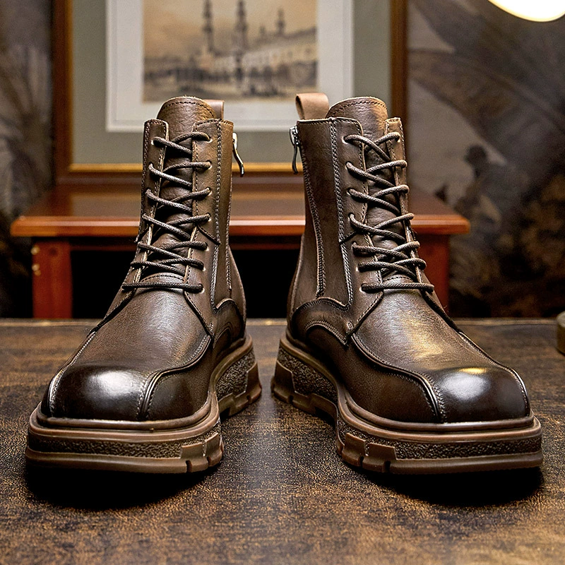 Высокие кожаные британские Винтажные ботинки Daifa на толстой подошве, мужские ботинки для спецодежды, ботинки из воловьей кожи с большим носком, мужские ботинки ручной работы