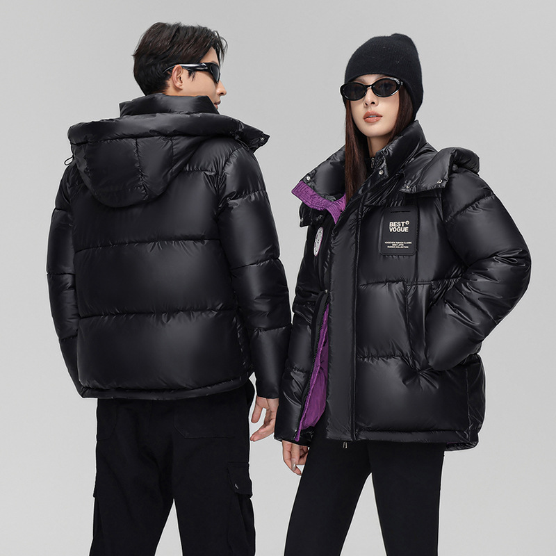 Women's Clothing loose hooded winter coats jacket men and women short winter couple thick contrast color cotton jacket_voghion.com