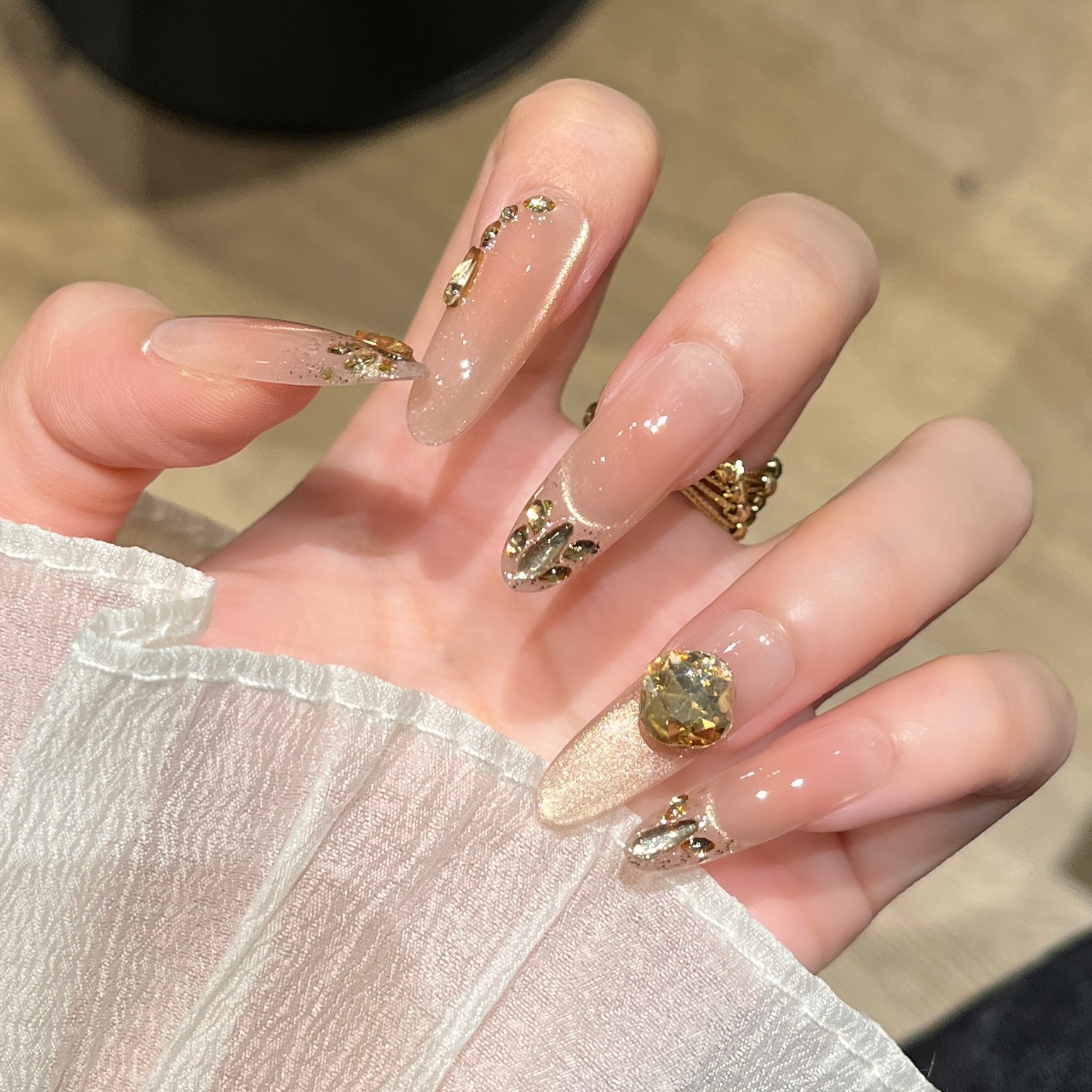 Uñas postizas de ojo de gato transfronterizas, piezas de uñas hechas a mano, uñas postizas, arte de uñas portátil, estilo largo de alta gama.