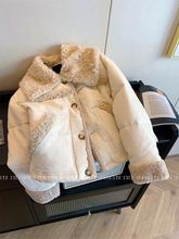 羊羔毛拼接灯芯绒大翻领短款棉服女秋冬新款时髦气质百搭保暖外套