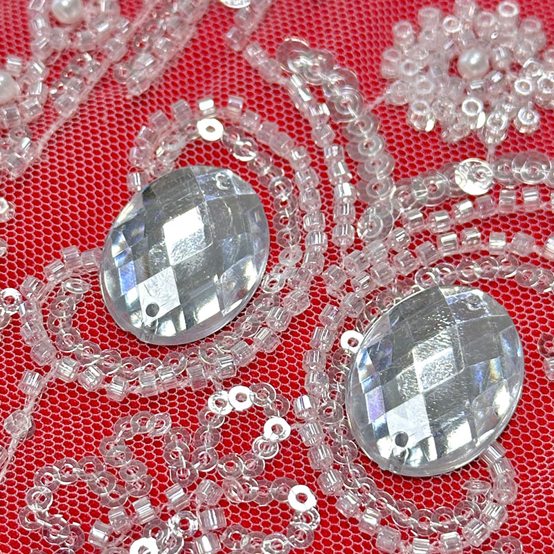 Tejido de sequilla de malla de encaje de diamante gran tubo de perlas bordado de sequilla diseño de vestido exquisito alfombra roja tela de boda