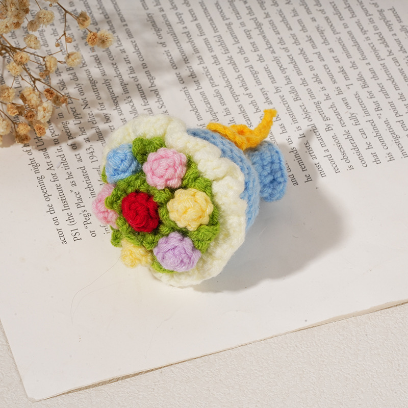 钩织花束手捧花针织迷你成品毛线情人节玫瑰手捧花手工教师节礼物|undefined