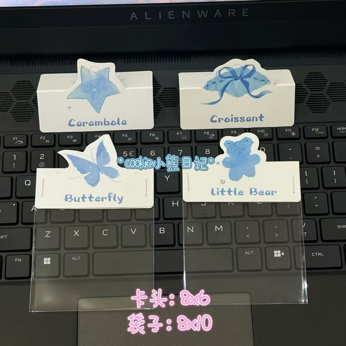 卡通蓝色简约卡头平口袋对折发饰发绳包装材料摆摊diy饰品卡纸