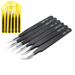 Stainless steel black tweezers anti-static ESD 1mm elbow tip 6-piece set bird's nest clip disassembly tool repair