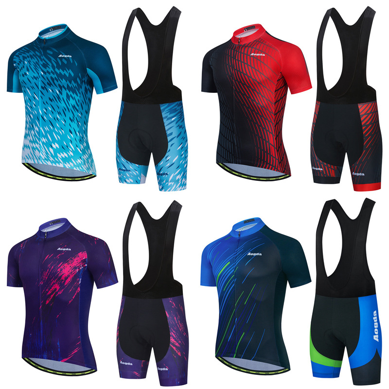 AOGDA Summer New Men's Bicycle Riding Suit Short-sleeved Strap suit Road Bike Breathable Bicycle Suit