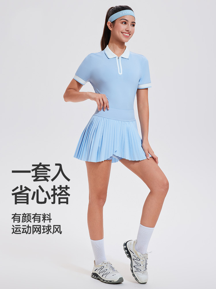 Trajes de deportes transfronterizos de mujeres, trajes de yoga transpirables, trajes de fitness de mangas cortas, trajes de tenis de bádminton delgados, trajes de mujeres