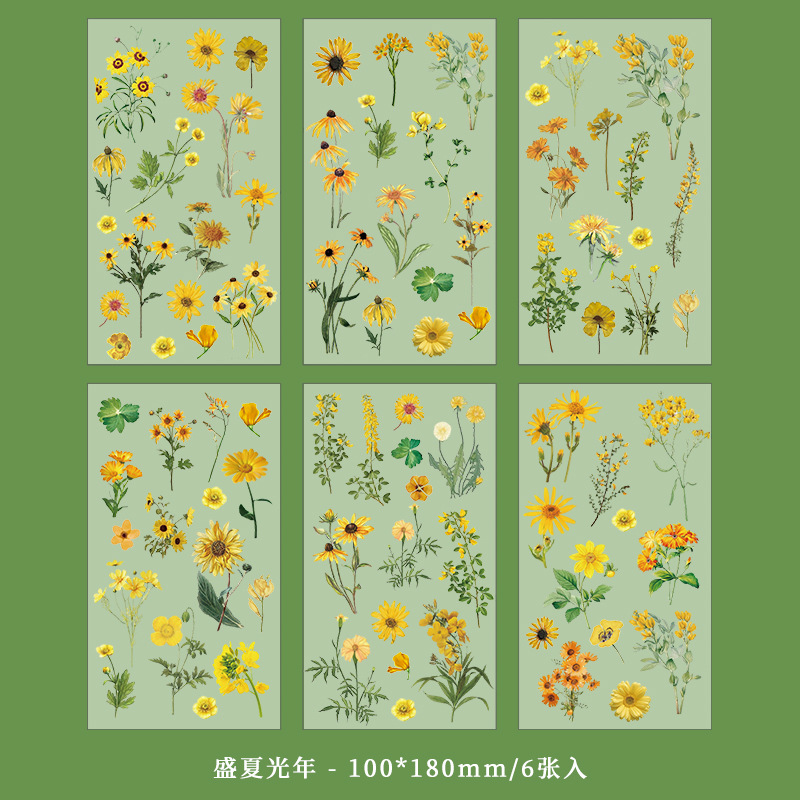 Cuenta de mano pegatinas bolsa vintage planta flor hojas PET impermeable transparente cuenta de mano de los niños DIY pegatinas decorativas taza de agua