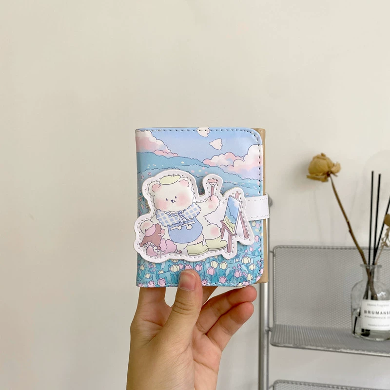 Кардхолдер из искусственной кожи мультфильм с мультяшной ухой, короткий держатель карт с мотивом маленького медведя, 7 карточек + фото, 10×11 см