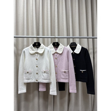 黑色娃娃领针织开衫女2025新款秋季高级感独特漂亮减龄小香风上衣