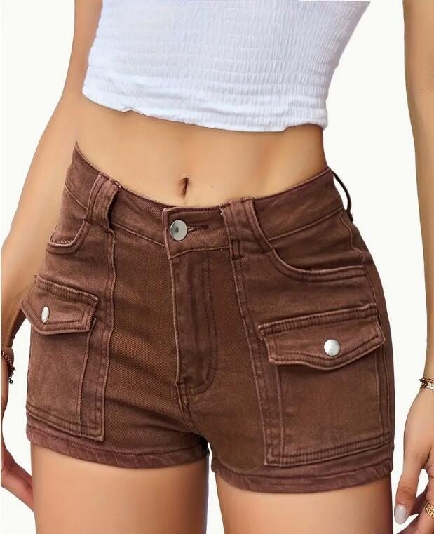 Women's Stretch Denim Shorts Solid Colour Street Style Shorts_voghion.com