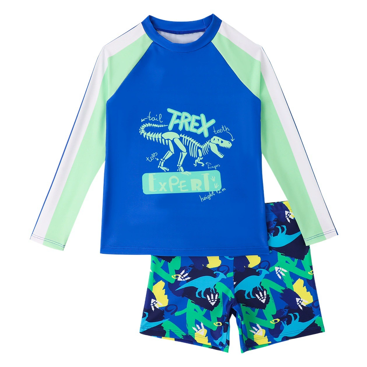 Детский купальник Мальчик с длинными рукавами солнцезащитный крем Купальник мальчик купальник плоский рогатые брюки мультяшный динозавр быстрый сухой трансграничный купальник