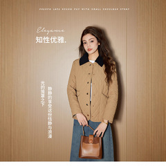 格子羊毛蚕丝棉衣女蓄热保暖菱形格工艺亲肤面料日系复古外套抗皱