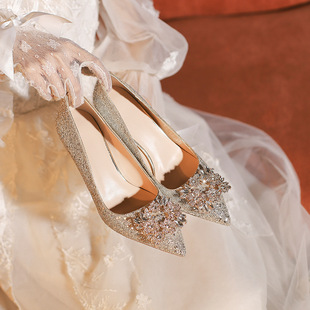316-A193 Square Buckle Wedding Shoes Bride Xiuhe Wedding Dress Champagne French High Heels Women's plus size Plus Fat Shoes