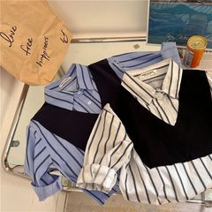 Children's Shirt 2024 Spring and Autumn Season Unisex Two-Piece Striped Shirt Korean Style Fashion Baby Shirt