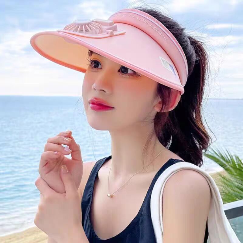 Women's Rechargeable Fan Hat Summer 2023 Wide Brim Sun Protection Open Hood Fashionable Face Slimming Effect_voghion.com