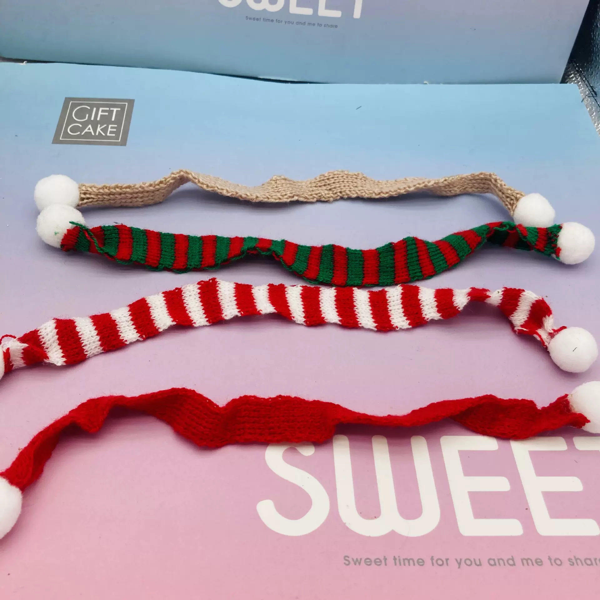 圣诞小围巾diy装饰迷你 酒瓶装扮 公仔围巾 饮料杯奶茶杯diy装饰