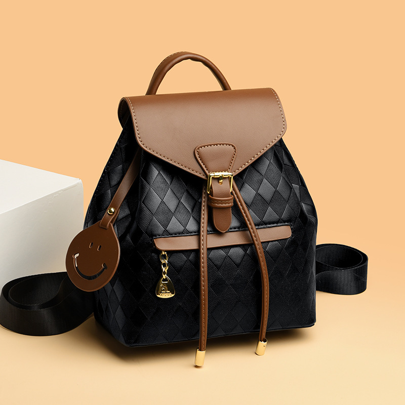 Cross-border Qiao Lier Kangaroo Backpack Women's 2024 New Retro Contrast Color Women's Travel Soft Leather Fashion Bag Trendy_voghion.com
