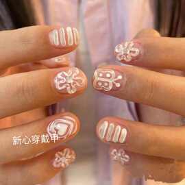 美甲手工穿戴式短款指甲贴片新款可拆卸高级纯欲风学生可爱
