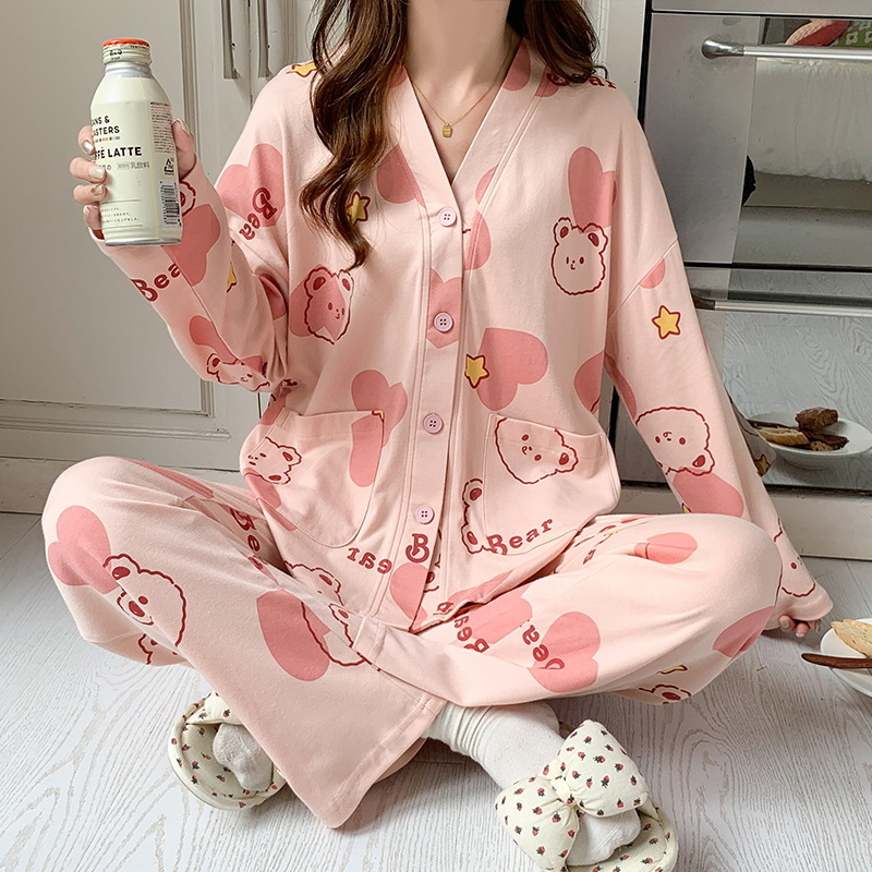 Pijamas kimono de primavera y otoño para niñas pantalones de manga larga cardigan para Niñas Ropa Para el hogar pijamas de algodón de dibujos animados lindos