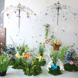 透明蝴蝶花伞小清新背景装饰橱窗氛围感布置婚纱照道具插花摆件