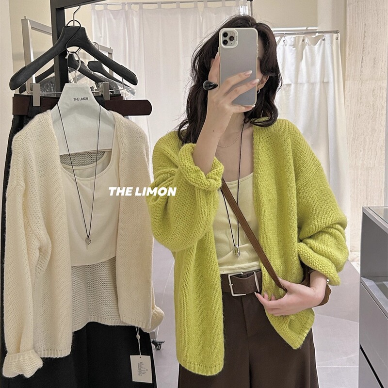 THE LIMON柠檬绿茶2025冬季韩系薄款针织开衫宽松毛衣外套上衣女|undefined