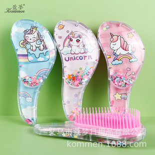 small size Unicorn Comb Cartoon Transparent Massage Comb Anti-Knot Hair Beauty Comb Cute Girl's Curly Hair Comb