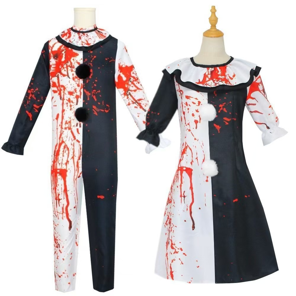 Horror movie terrifying clown cosplay costume stage performance outfit bloodstained clown dress