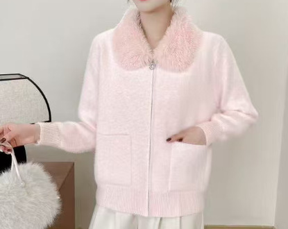 秋冬时尚撞色条纹棒球领拉链开衫毛衣女时尚通勤长袖针织衫外套|undefined