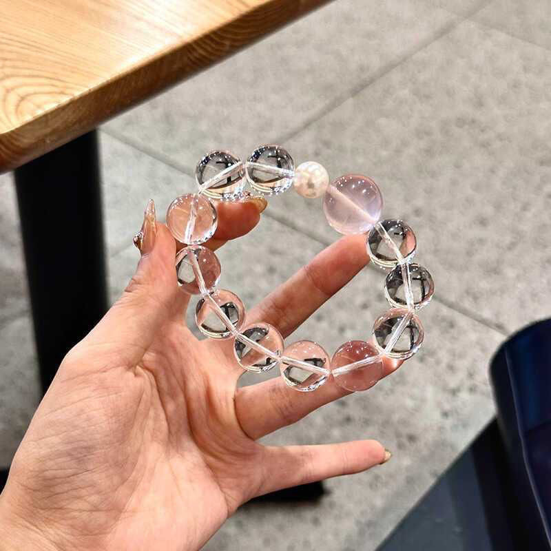 天然白水晶粉晶情侣手串春节礼物闺蜜手链小众礼物粉色手串|undefined