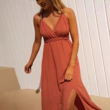 亚马逊欧美爆款交叉露背性感绷带连衣裙长裙礼服