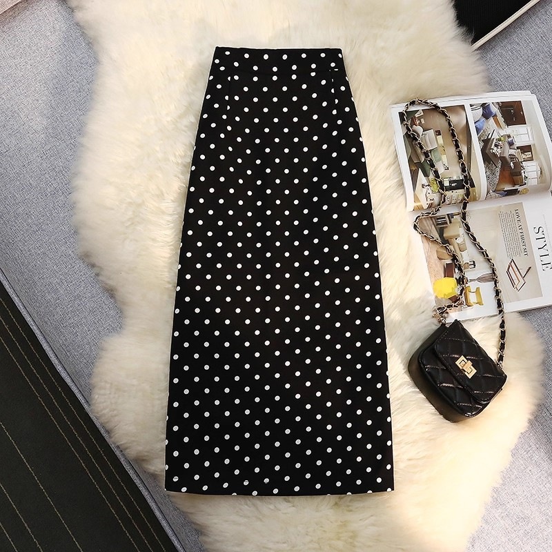 Straight-Leg Polka Dot Suit Skirt for Women, Autumn and Winter High-Waisted Mid-Length A-Line Skirt, 2025 New Style Hip-Hugging Skirt, Trendy Half Skirt