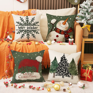 New Hot-Selling Christmas Pillowcase Atmosphere Decorative Cushion Linen Printed Snowman Pillowcase Living Room Sofa Cushion