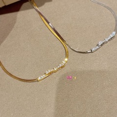 甜美满钻蝴蝶结蛇骨链女少女蝴蝶结颈链锁骨链设计感刀片链