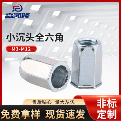 镀锌小沉头全六角拉帽铆螺母 M3-M12蓝白拉铆螺母厂家现货