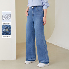 Fiber Show Large Size Women's Fashionable Temperament Fur-edged Tassels Lazy Floating Denim Trousers Fat mm2024 Summer New Style